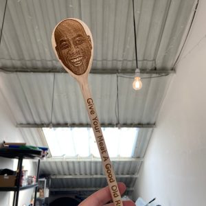 Ainsley Harriott wooden spoon, meme gift, tasty gift, student gift, new home, house warming, best friend, chef, give your meat good old rub