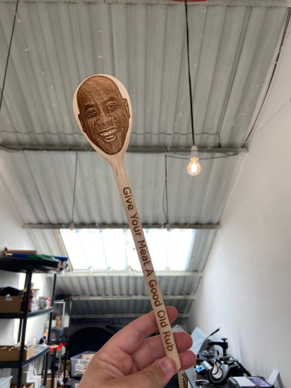 Ainsley Harriott wooden spoon, meme gift, tasty gift, student gift, new home, house warming, best friend, chef, give your meat good old rub