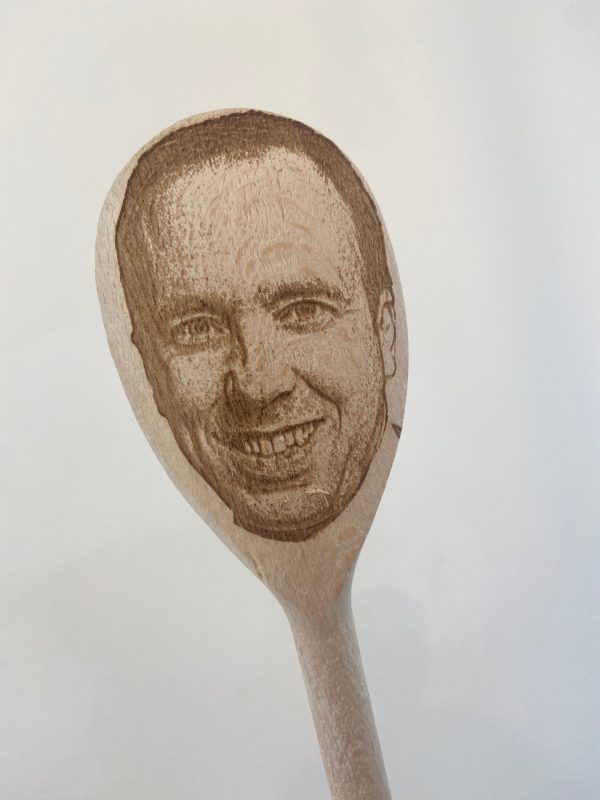 Matt Handcock Face on wooden spoon, Matt Handcock on things, housewarming, meme gift, Eat Out to Help Out, Matt Handcock Jungle