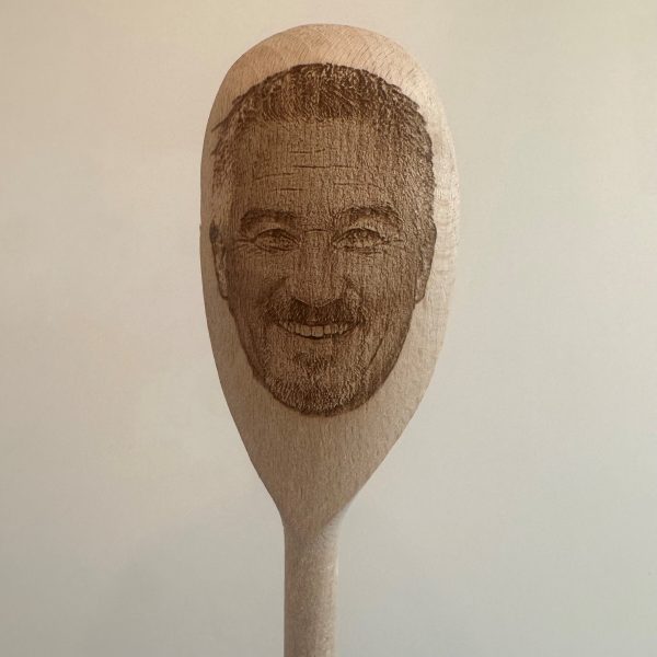 Paul Hollywood's Face Engraved on a Wooden Spoon (30cm), Birthday, Christmas Gift. The Great British Bake Off