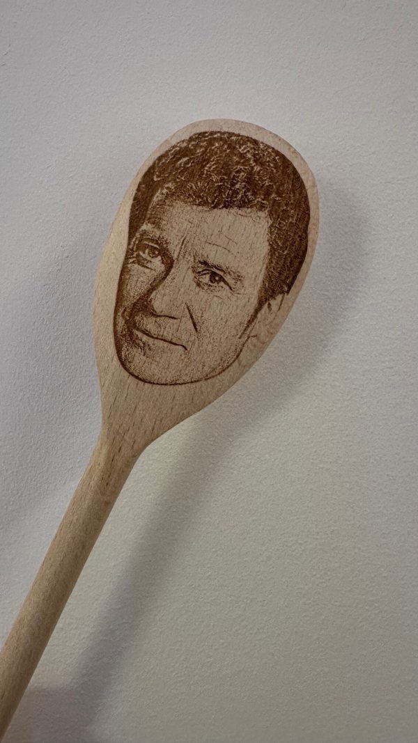William Shatner's Face Engraved on a Wooden Spoon (30cm), Birthday, Christmas Gift. Star Trek