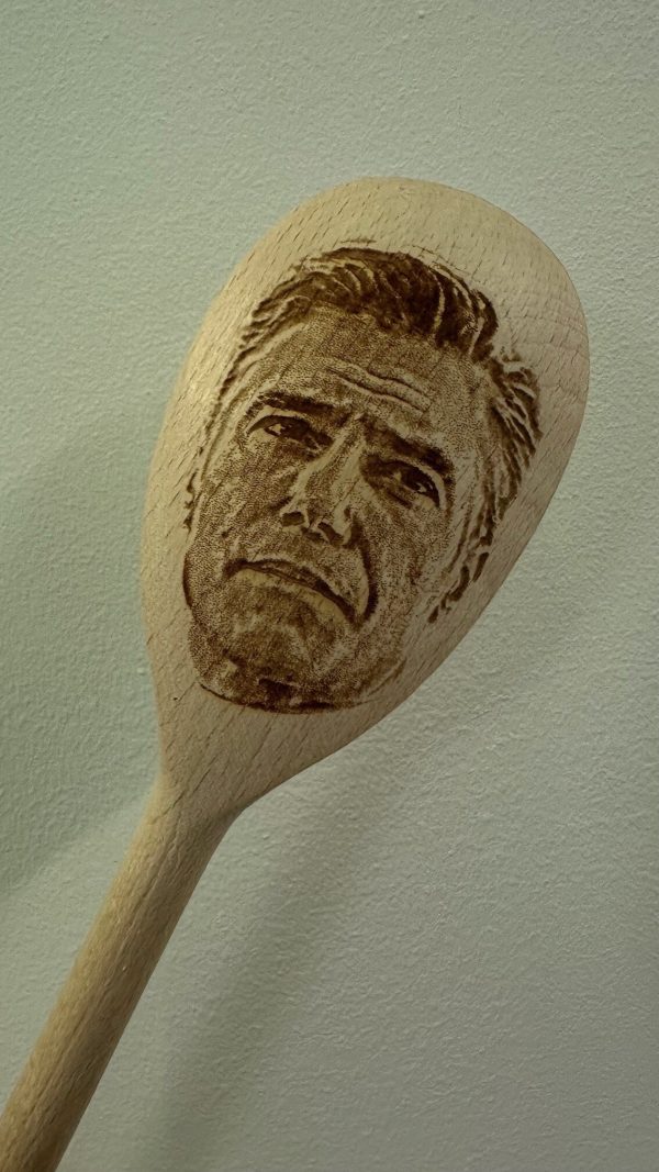 Collectible Wooden Spoon with Anson Mount's Face - A Must-Have for Sci-Fi Lovers!