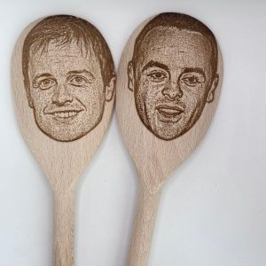 Ant and Dec's Faces Engraved on a Wooden Spoon (30cm), Birthday, Christmas, Mothers/ Fathers Day Gift. Britain's Got Talent, I'm a Celebrity