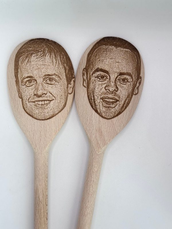 Ant and Dec's Faces Engraved on a Wooden Spoon (30cm), Birthday, Christmas, Mothers/ Fathers Day Gift. Britain's Got Talent, I'm a Celebrity