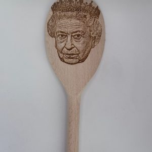 Queen Elizabeth's Face Engraved on a Wooden Spoon (30cm), Birthday, Christmas Gift. British Royal Family. Buckingham Palace