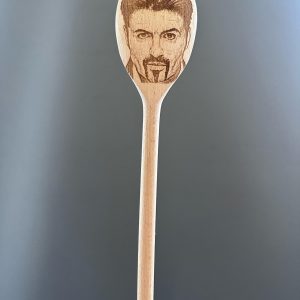 George Michaels's Face Engraved on a Wooden Spoon (30cm), Birthday, Christmas Gift, stocking filler, funny novelty item